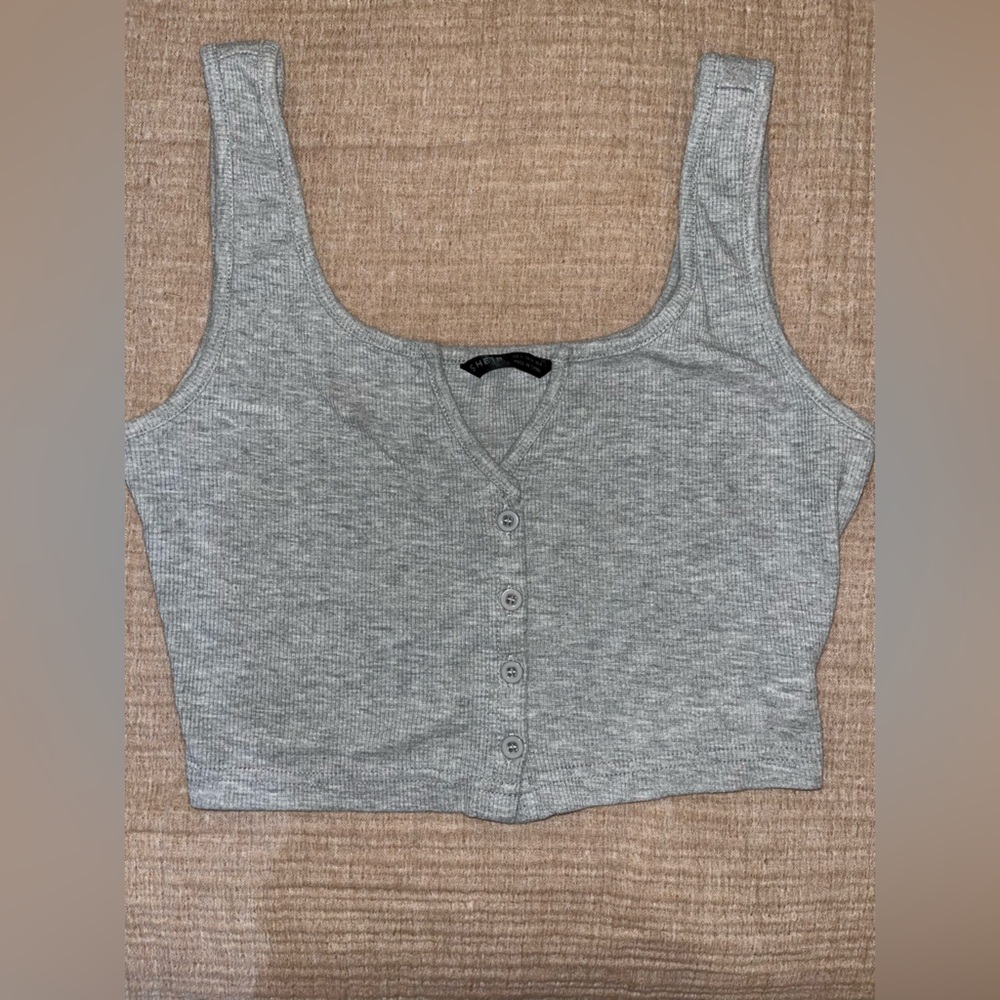 SHEIN Gray Cropped Buttoned Tank Top